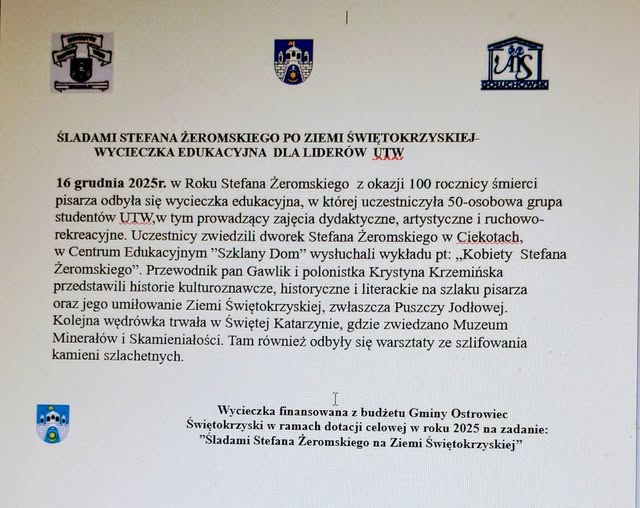 ŚLADAMI STEFANA ŻEROMSKIEGO PO ZIEMI ŚWIĘTOKRZYSKIEJ
